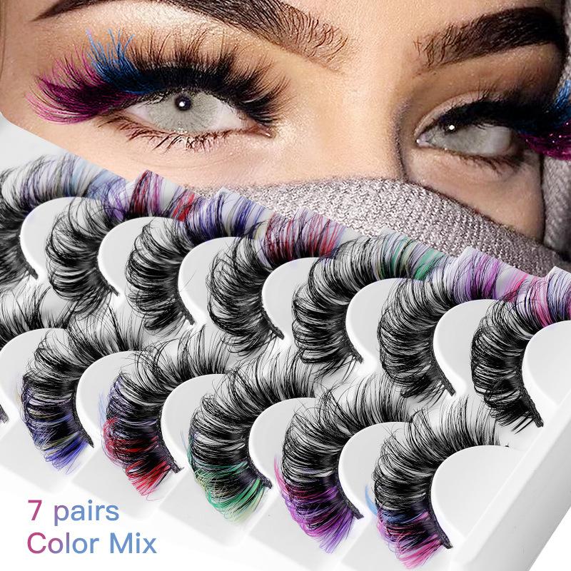7 Pairs Colorful False Eyelash - Eyelash Extension Volume 评论和价格